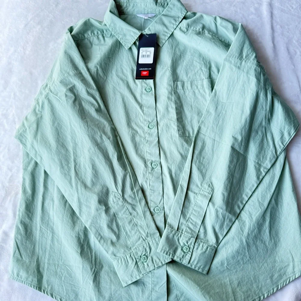 Cotton Traders Button Up Womens US 10 Minimalist Mint Haze Cotton Shirt Casual‎